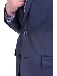Thumbnail for Label E TWO PIECE SUITS Mens Slim Fit Navy Blue Textured Two Button Wool Suit
