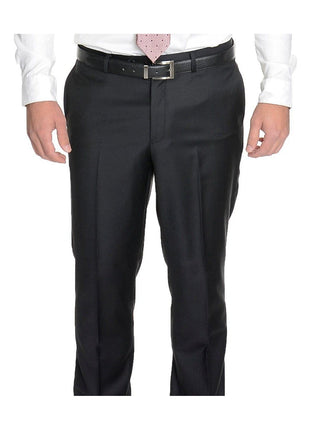 Label E TWO PIECE SUITS Modern Fit Solid Black Two Button Wool Suit