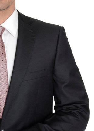 Label E TWO PIECE SUITS Modern Fit Solid Black Two Button Wool Suit