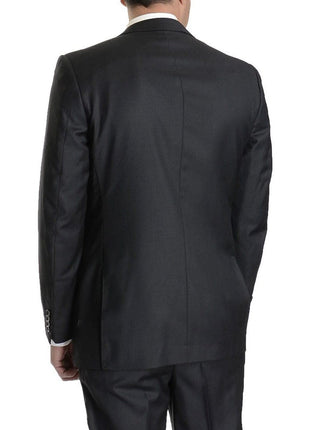 Label E TWO PIECE SUITS Modern Fit Solid Black Two Button Wool Suit