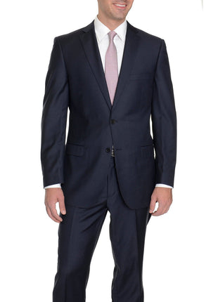 Label E TWO PIECE SUITS Modern Fit Solid Blue Wool Suit