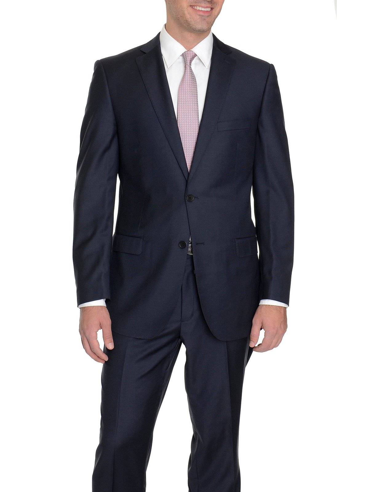 Label E TWO PIECE SUITS Modern Fit Solid Blue Wool Suit