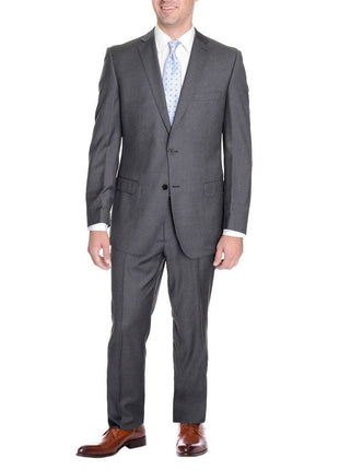 Label E TWO PIECE SUITS Modern Fit Solid Gray Wool Suit