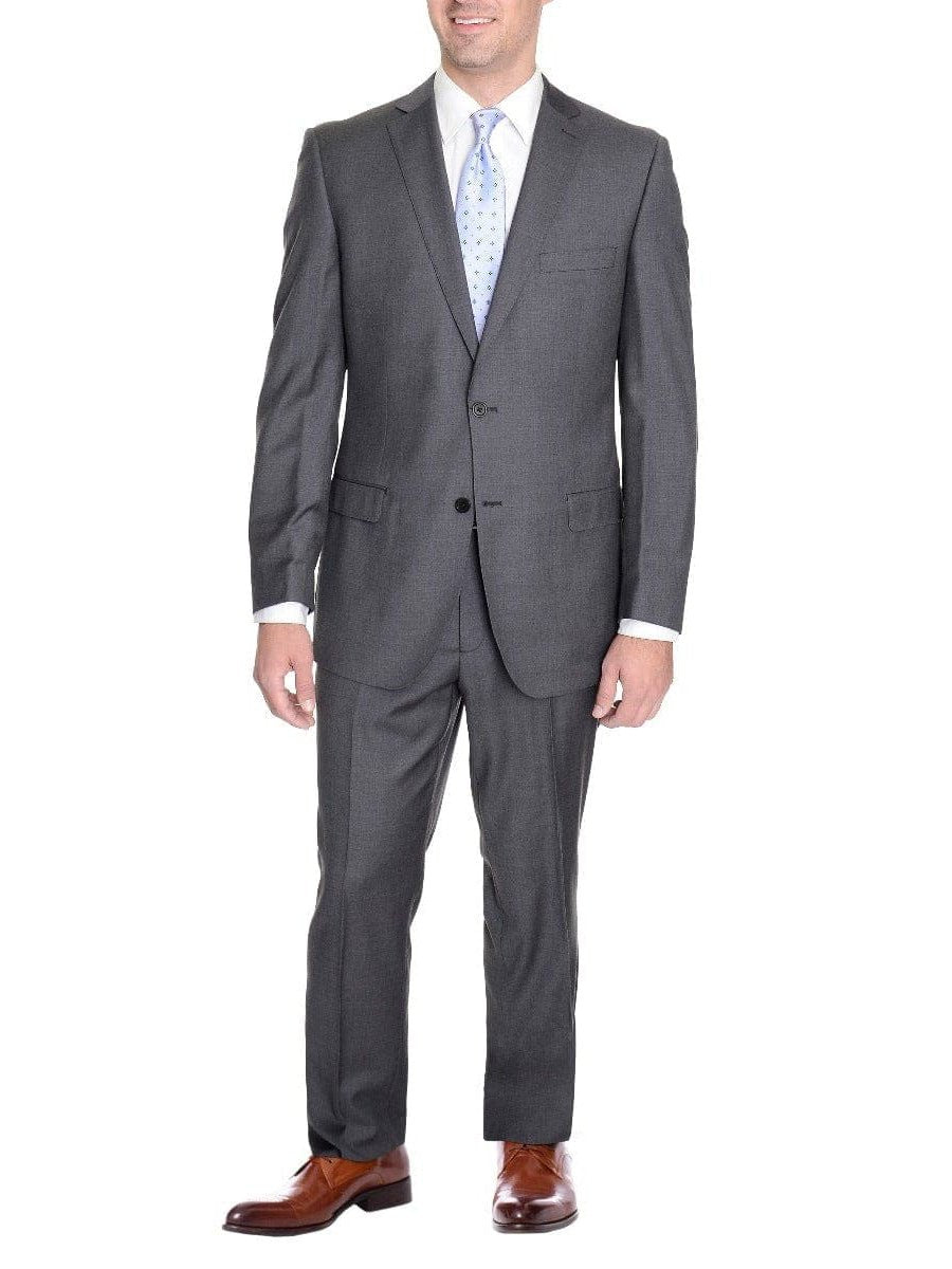 Label E TWO PIECE SUITS Modern Fit Solid Gray Wool Suit