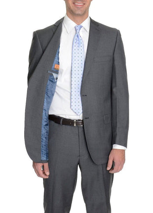 Label E TWO PIECE SUITS Modern Fit Solid Gray Wool Suit
