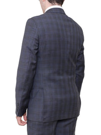Thumbnail for Label E TWO PIECE SUITS Slim Fit Gray With Blue Windowpane Two Button Wool Suit
