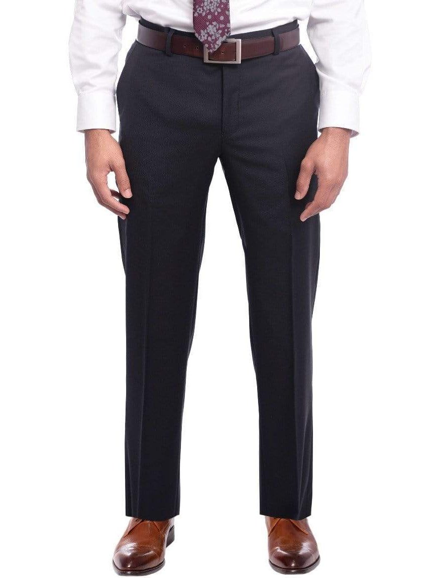 Label M Bestselling Items 30W Mens Extra Slim Fit Solid Navy Blue Flat Front Wool Dress Pants
