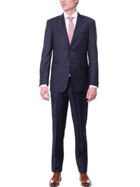 Thumbnail for Label M Bestselling Items Men's Slim Fit Solid Navy Blue Two Button Wrinkle Resistant 2 Piece Wool Suit