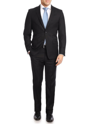 Label M Bestselling Items Mens Classic Fit Two Button 100% Wool Wrinkle Resistant Suit - Solid Black