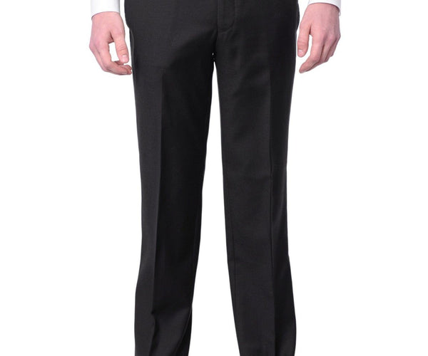 Mens Slim Fit Solid Black Flat Front Wool Dress Pants, 48 Mens Slim Fit Solid Black Flat Front Wool Dress Pants, 48