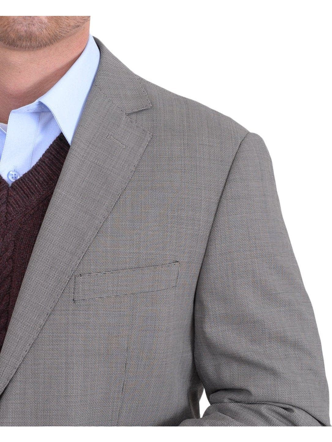 Label M BLAZERS Classic Fit Taupe Brown Basketweave Two Button Wool Blazer Sportcoat