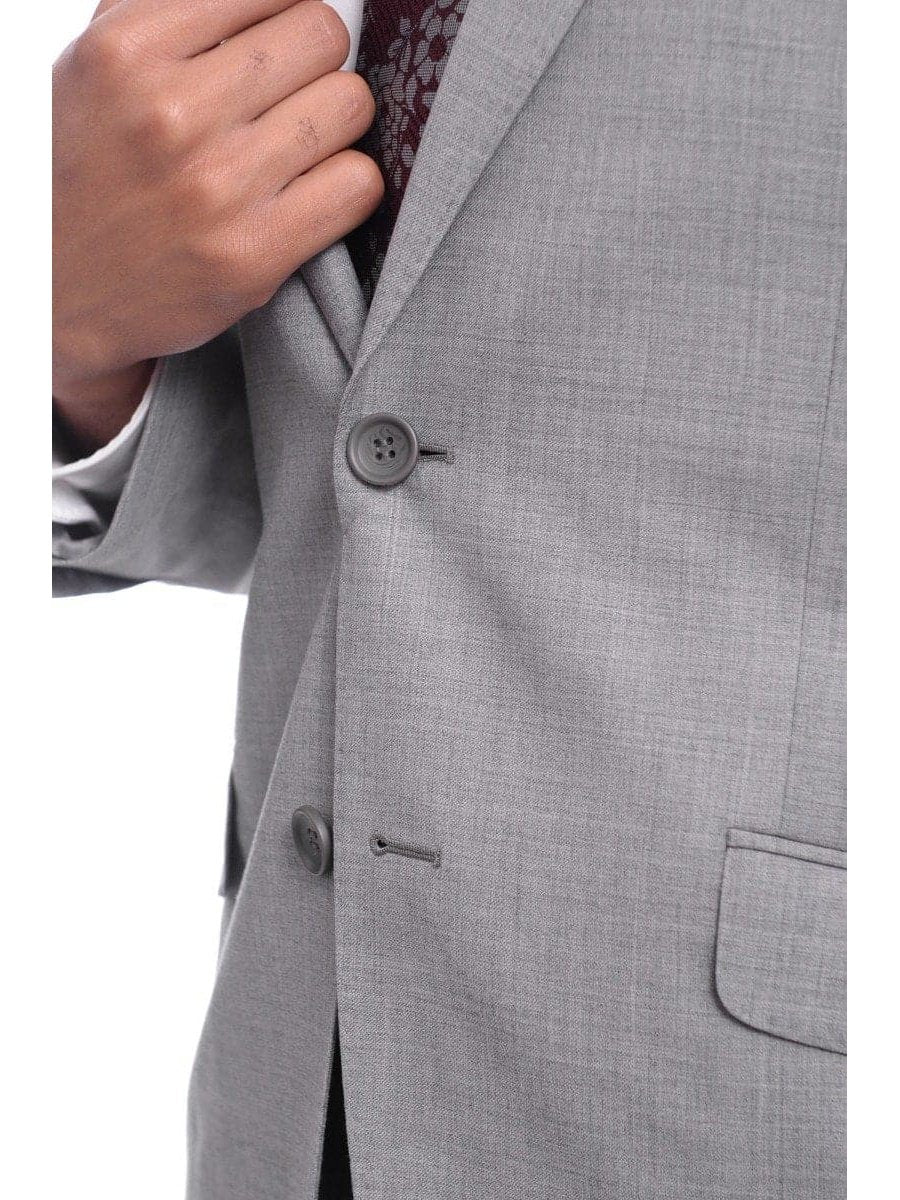 Mens Extra Slim Fit Solid Light Gray Heather Two Button Wool Blazer Sportcoat - The Suit Depot