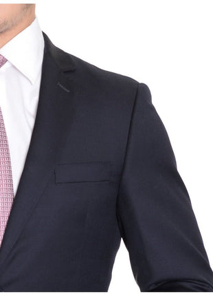 Mens Extra Slim Fit Solid Navy Blue Two Button Wool Blazer Suit Jacket - The Suit Depot