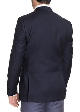 Mens Extra Slim Fit Solid Navy Blue Two Button Wool Blazer Suit Jacket - The Suit Depot