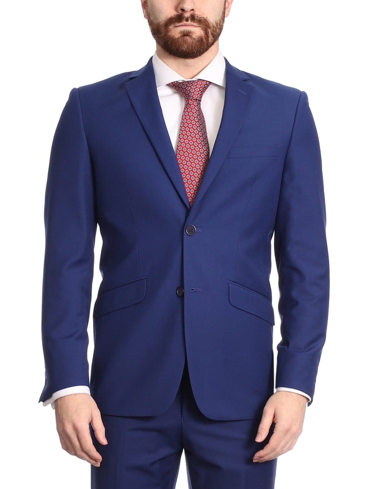 Label M Mens Classic Fit Two Button 100% Wool Wrinkle Resistant Suit - Royal Blue