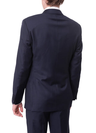 Label M Mens Extra Slim Fit Solid Navy Blue Two Button Wool Suit