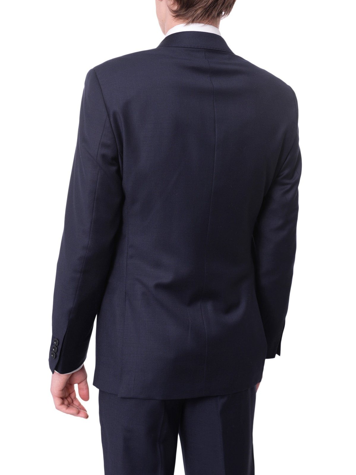 Label M Mens Extra Slim Fit Solid Navy Blue Two Button Wool Suit