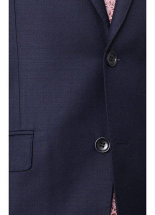 Label M Mens Extra Slim Fit Solid Navy Blue Two Button Wool Suit