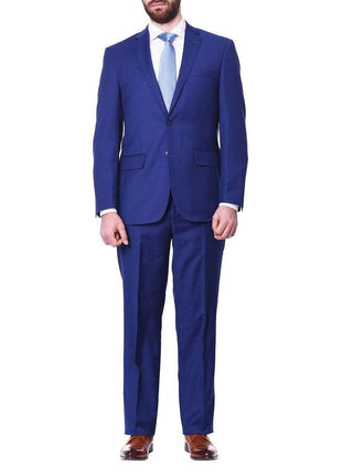 Label M Mens Slim Fit Two Button 100% Wool Wrinkle Resistant Suit - Royal Blue
