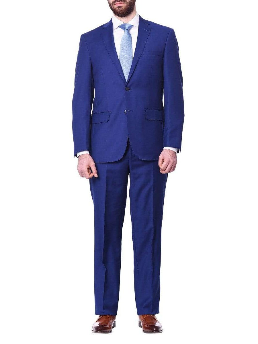 Label M Mens Slim Fit Two Button 100% Wool Wrinkle Resistant Suit - Royal Blue
