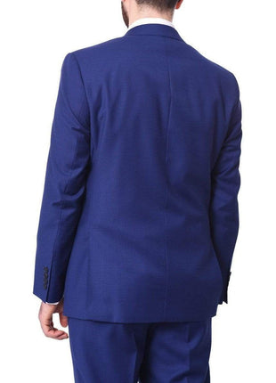 Label M Mens Slim Fit Two Button 100% Wool Wrinkle Resistant Suit - Royal Blue