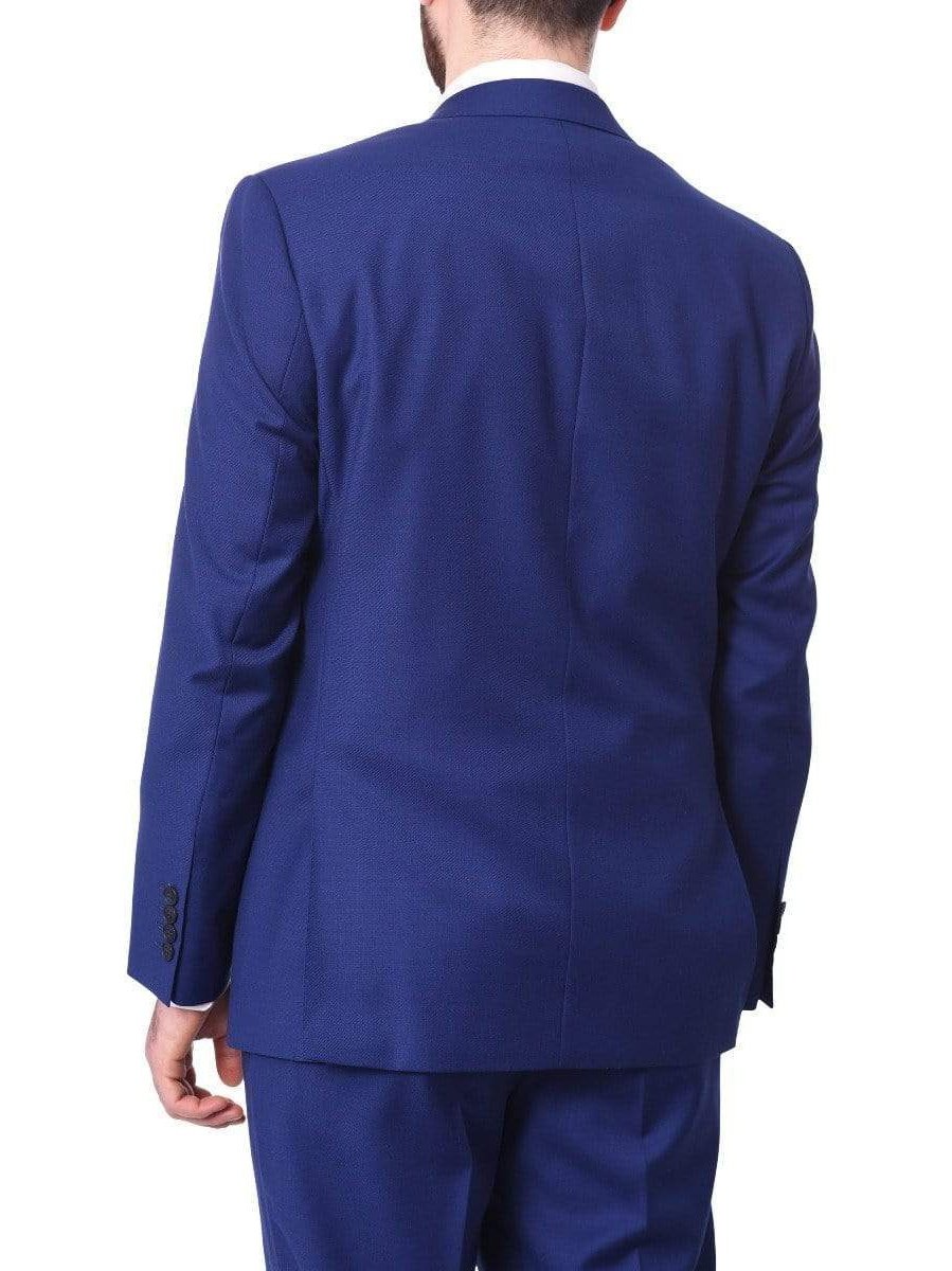 Label M Mens Slim Fit Two Button 100% Wool Wrinkle Resistant Suit - Royal Blue