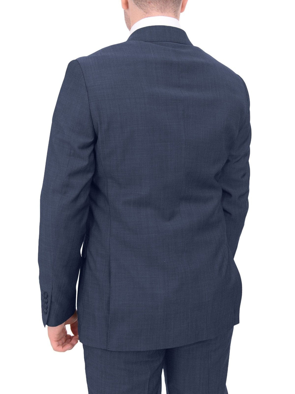 Label M Mens Solid Blue 100% Wool Slim Fit 2 Button 2 Piece Suit