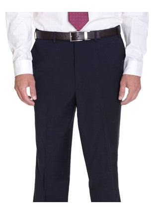 Label M PANTS 30W Mens Classic Fit Solid Navy Blue Flat Front Wool Dress Pants