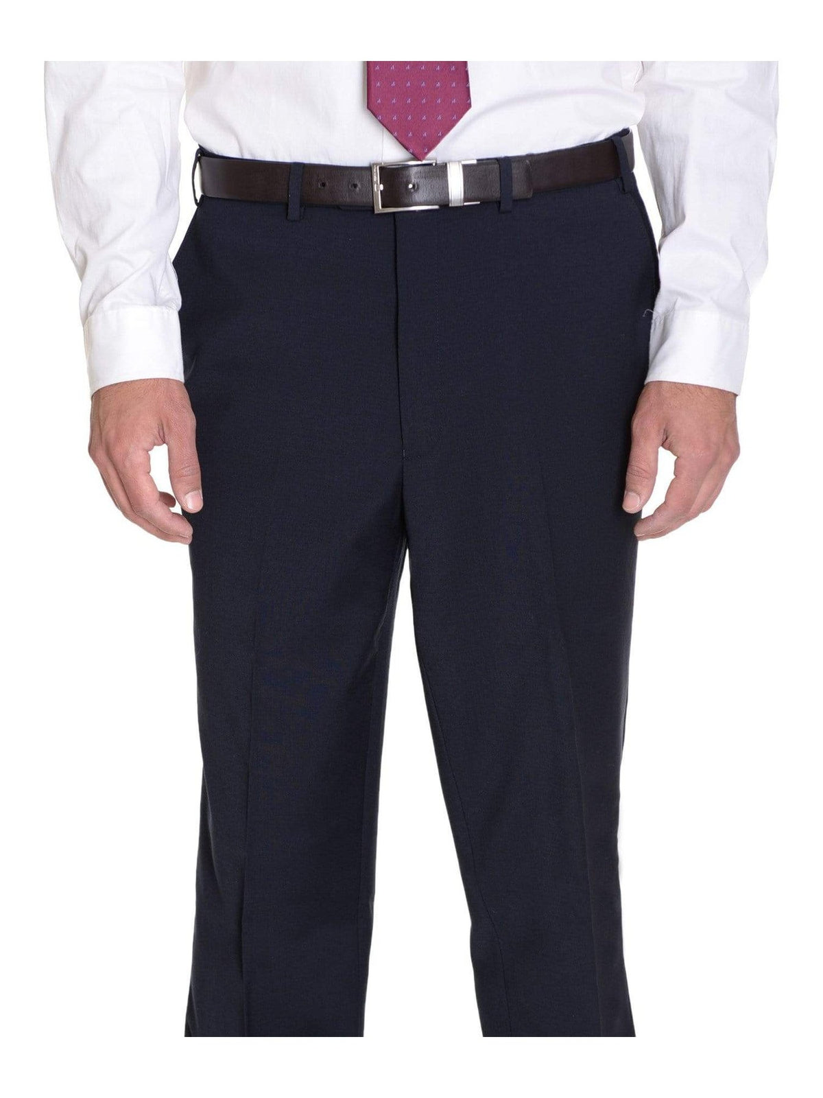 Label M PANTS 30W Mens Classic Fit Solid Navy Blue Flat Front Wool Dress Pants