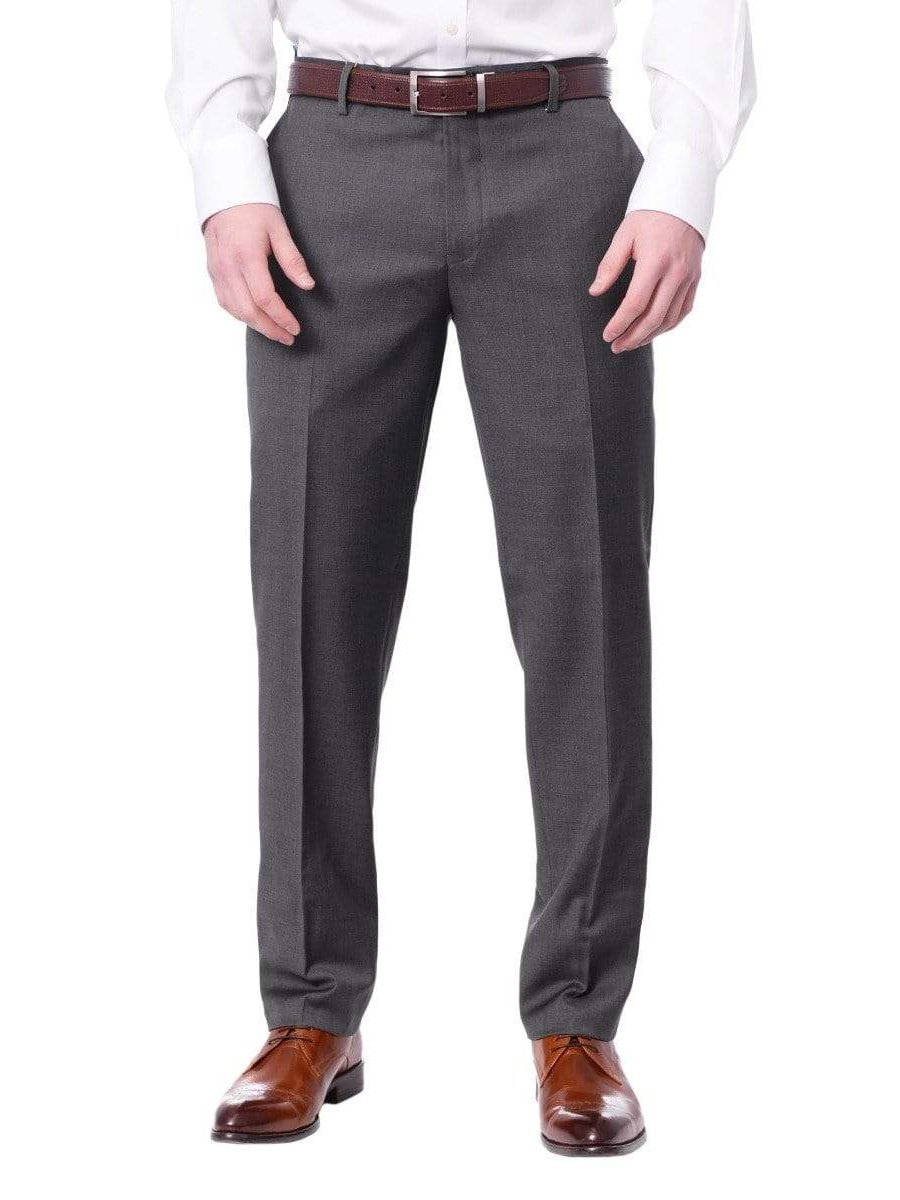 Label M PANTS 32W Mens Extra Slim Fit Solid Medium Gray Flat Front Wool Dress Pants