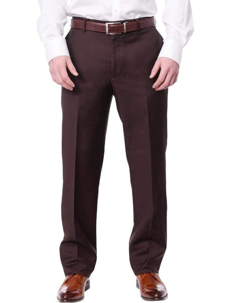 green emerald velvet dress Men's Classic Fit Solid Dark Brown Flat Front Wool Dress Pants