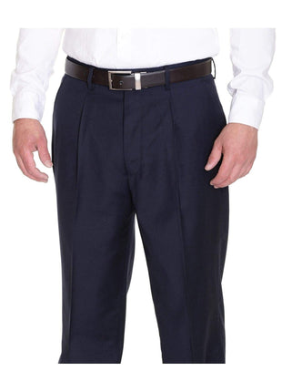 Label M PANTS 36W Mens Classic Fit Solid Navy Blue Pleated Wool Dress Pants