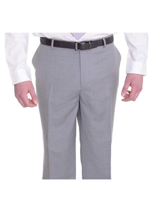 Mens Portly Fit Light Heather Gray Flat Front Wool Dress Pants - The Suit Depot