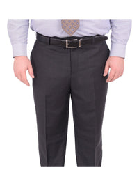 Thumbnail for Mens Portly Fit Solid Charcoal Gray Flat Front Wool Dress Pants - The Suit Depot