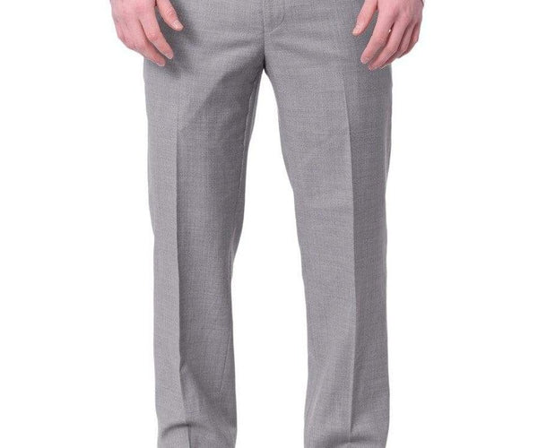 Mens Classic Fit Solid Light Gray Flat Front Wool Dress Pants, 42