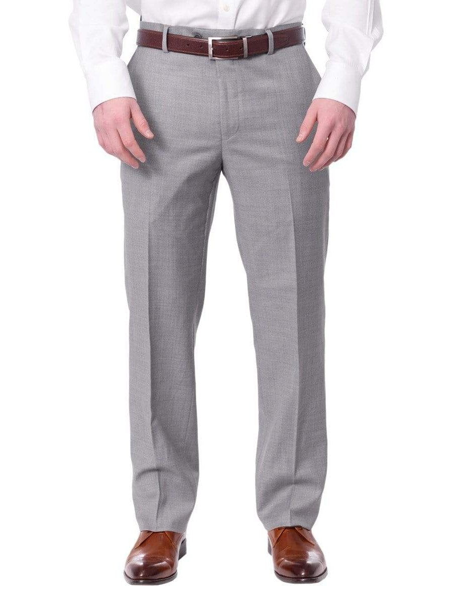 Label M PANTS 38W Mens Classic Fit Solid Light Gray Flat Front Wool Dress Pants