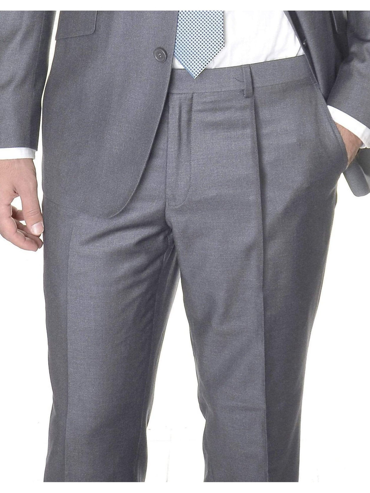 Label M PANTS 38W Mens Classic Fit Solid Light Gray Pleated Wool Dress Pants