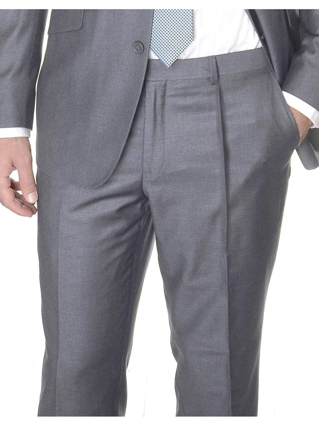 Label M PANTS 38W Mens Classic Fit Solid Light Gray Pleated Wool Dress Pants