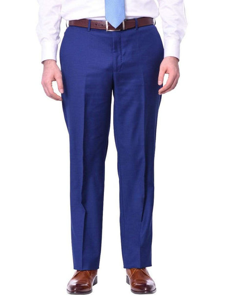 Mens Classic Fit Solid Royal Blue Flat Front Wool Dress Pants, 52