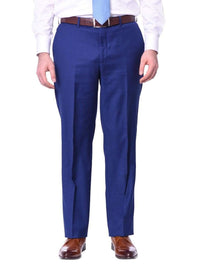 Thumbnail for Label M PANTS 40 / 36 Mens Classic Fit Solid Royal Blue Flat Front Wool Dress Pants