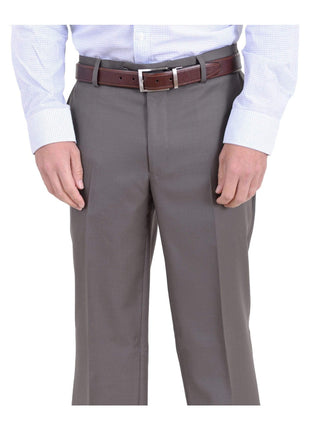 Label M PANTS 40W Mens Classic Fit Solid Olive Green Flat Front Wool Dress Pants