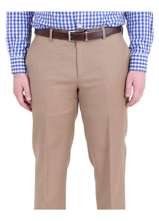 Label M PANTS 44W Mens Classic Fit Solid Tan Flat Front Wool Dress Pants