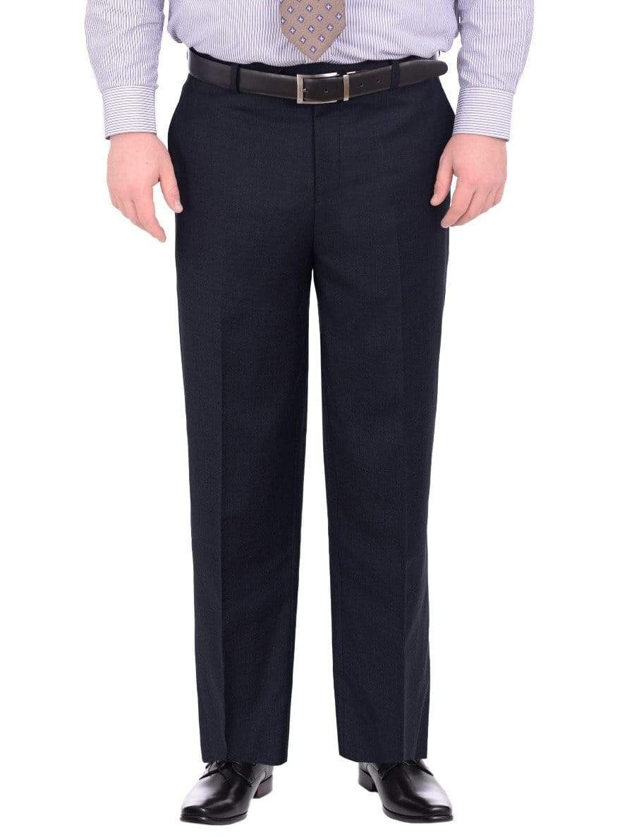 Label M PANTS 48W Mens Portly Fit Solid Navy Blue Flat Front Wool Dress Pants