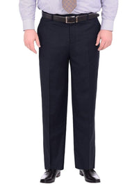 Thumbnail for Label M PANTS 48W Mens Portly Fit Solid Navy Blue Flat Front Wool Dress Pants