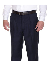Thumbnail for Label M PANTS 48W Solid Navy Blue Single Pleated Wrinkle Resistant Wool Dress Pants