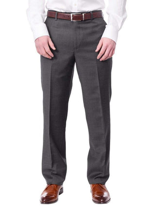 Label M PANTS Mens Classic Fit Solid Charcoal Flat Front Wool Dress Pants