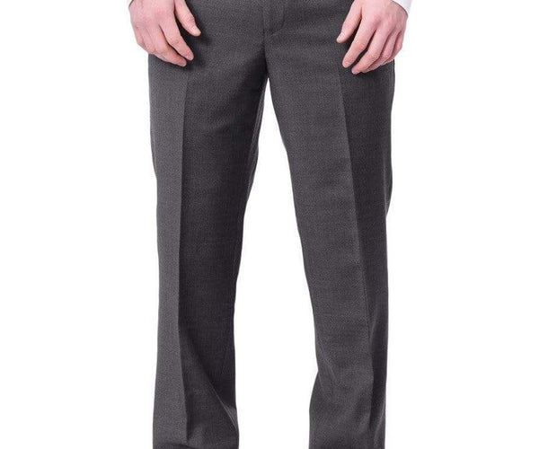 Men's Classic Fit Solid Heather Medium Gray Flat Front Wool Dress Pants, 34