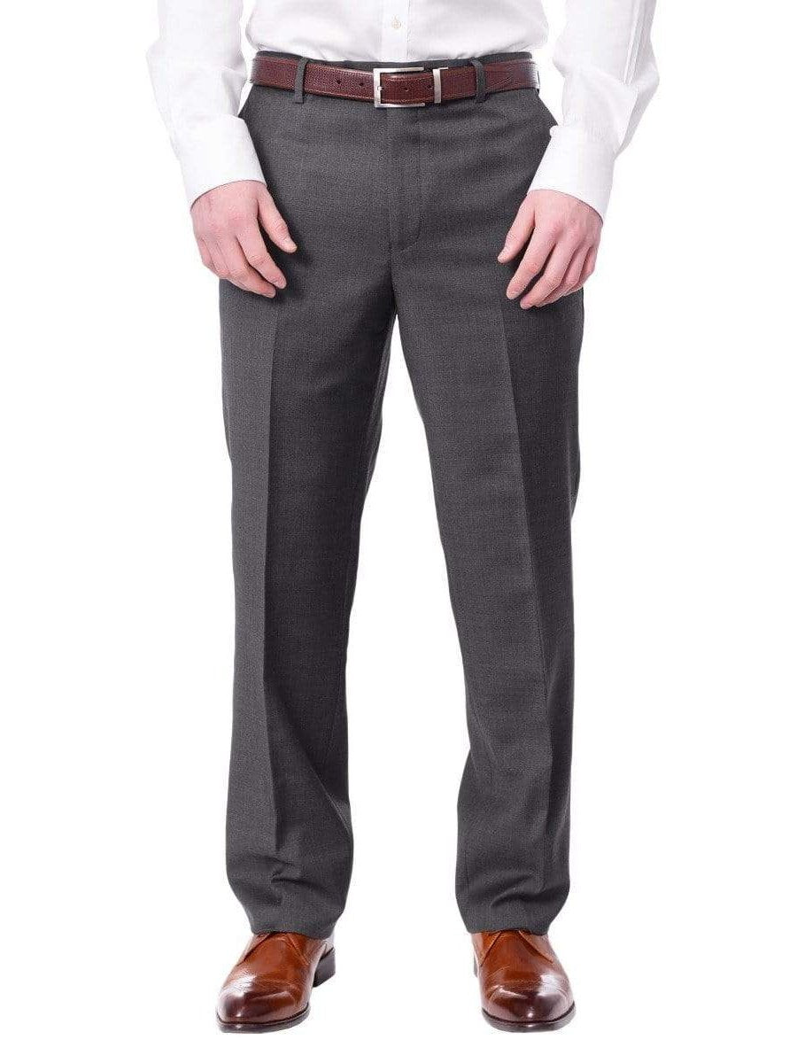 Label M PANTS Mens Classic Fit Solid Charcoal Flat Front Wool Dress Pants