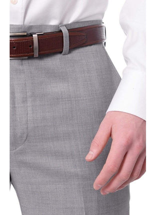 Label M PANTS Mens Classic Fit Solid Light Gray Flat Front Wool Dress Pants