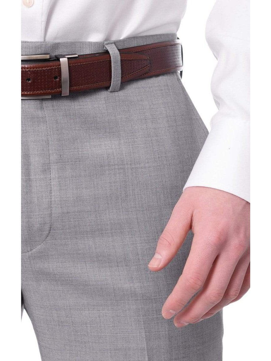 Label M PANTS Mens Classic Fit Solid Light Gray Flat Front Wool Dress Pants